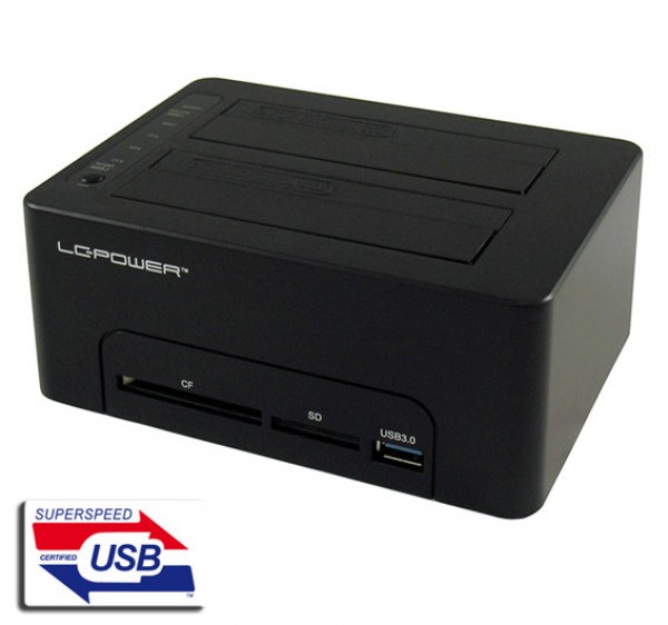 HDD D. Station dual bay LC-DOCK-U3-CR 2xSSD/HDD, Black, Cardreader,1xUSB3.0 HUB