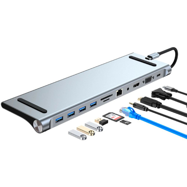 Docking station FastAsia USB-C - 4xUSB/CR/LAN/HDMI/VGA/PD/Audio