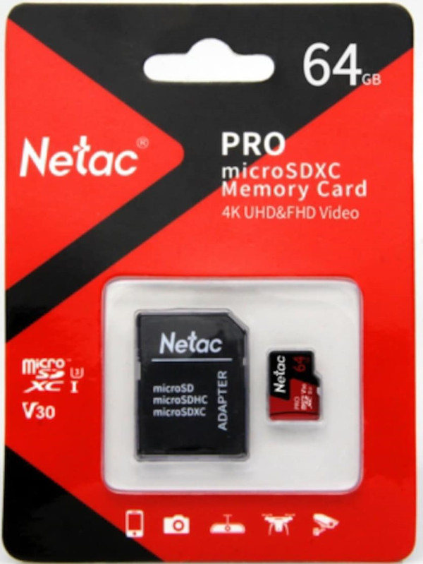 Micro SDXC Netac 64GB P500 Extreme Pro NT02P500PRO-064G-R + SD adapter