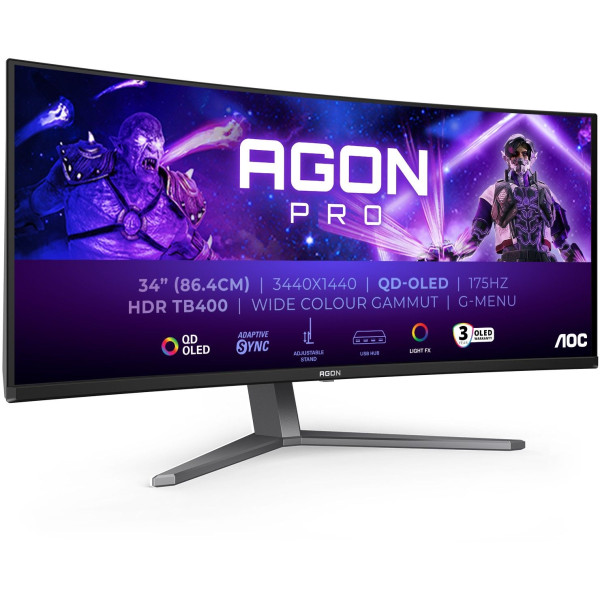 Monitor 34'' AOC AGON PRO AG346UCD OLED 3440x1440/175Hz/0.03ms/2xHDMI/DP/zvučnici