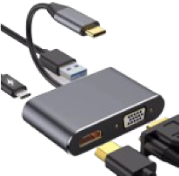 Adapter Stars Solutions USB-C na HDMI/VGA/USB/PD sivi
