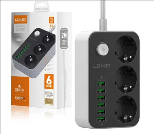 Produžni kabl LDNIO SE3631 3xšuko/6xUSB/2m