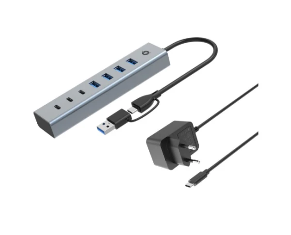 Conceptronic 7-Port USB 3.0 Hub, USB-A/USB-C Adapter, 4XUSB-A 3.0, with Power